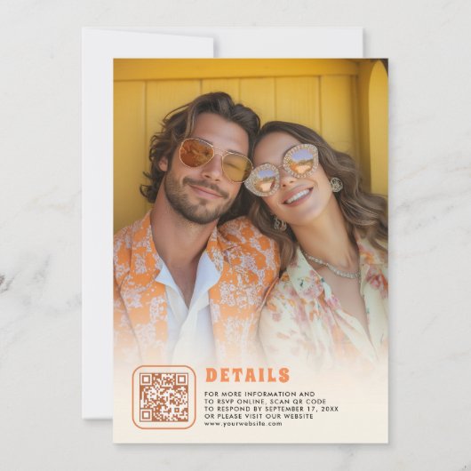 Boho 70er Retro farbenfrohe Groovy Frame Wedding Einladung (Rückseite)