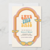 Boho 70er Retro farbenfrohe Groovy Frame Wedding Save The Date (Vorderseite)