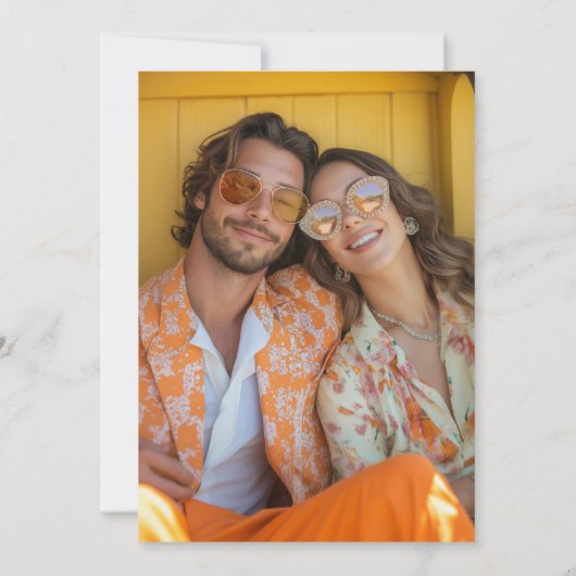 Boho 70er Retro farbenfrohe Groovy Frame Wedding Save The Date (Rückseite)