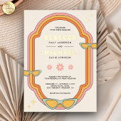 Boho 70er Retro Farbige Groovy Rahmen Wedding Gold Folieneinladung