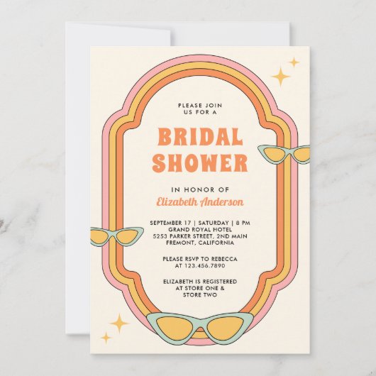 Boho 70er Retro Farbiges Groovy Frame Brautparty Einladung (Vorderseite)