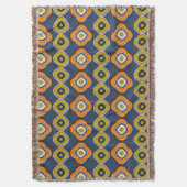 Boho 70er Retro Shapes Muster Blue Orange Decke (Vorderseite Vertikal)