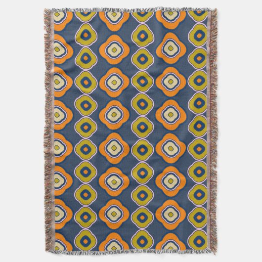 Boho 70er Retro Shapes Muster Blue Orange  Decke (Vorderseite Vertikal)