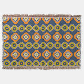 Boho 70er Retro Shapes Muster Blue Orange  Decke (Vorderseite)