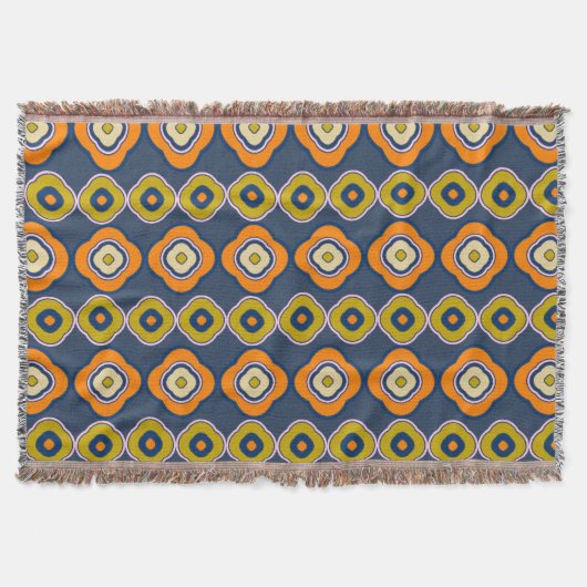 Boho 70er Retro Shapes Muster Blue Orange Decke (Vorderseite)