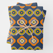 Boho 70er Retro Shapes Muster Blue Orange Geschenkpapier Set (Beispiel)