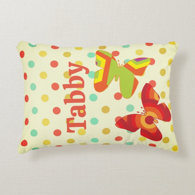 Boho 70er Stripe Polka Dot Schmetterling Orange ge Dekokissen (Vorderseite)