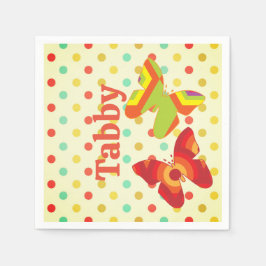 Boho 70er Stripe Polka Dot Schmetterling Orange ge Serviette