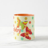 Boho 70er Stripe Polka Dot Schmetterling Orange Tasse (Zentrum)