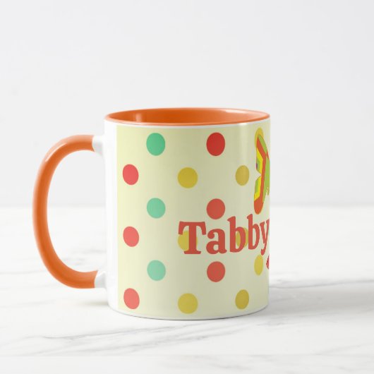 Boho 70er Stripe Polka Dot Schmetterling Orange Tasse (Links)