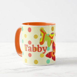 Boho 70er Stripe Polka Dot Schmetterling Orange Tasse
