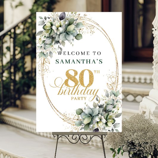 Boho 80. Geburtstag Dusty Green Foliage Willkommen Poster
