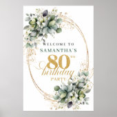 Boho 80. Geburtstag Dusty Green Foliage Willkommen Poster (Vorne)