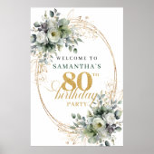 Boho 80. Geburtstag Grün Gold Willkommensschild Poster (Vorne)