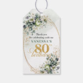 Boho 80. Geburtstag Grün-Weiß-Blatt-Tag Geschenkanhänger (Rückseite)
