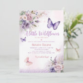 Boho A Little Butterfly Floral Girl Baby Dusche Einladung (Stehend Vorderseite)