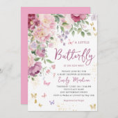 Boho A Little Butterfly Floral Girl Baby Dusche Einladung (Vorne/Hinten)