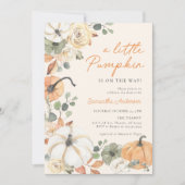 Boho A Little Pumpkin Floral Fall Baby Shower Einladung (Vorderseite)