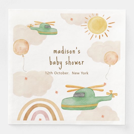 Boho-Abenteuer-Hubschrauber-Flugzeug-Baby-Party Serviette (Vorderseite)