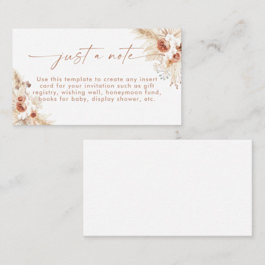 Boho-Abschlusskarte | Terracotta Just a Note Card Begleitkarte (Vorne/Hinten)