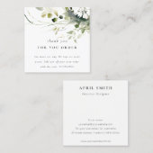 Boho Abstract Green Floral Thank You For Order Quadratische Visitenkarte (Vorne/Hinten)