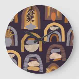Boho-Abstract: Minimalistischer Vintage-Charme. Große Wanduhr