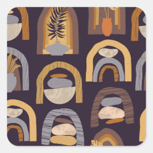 Boho-Abstract: Minimalistischer Vintage-Charme. Quadratischer Aufkleber