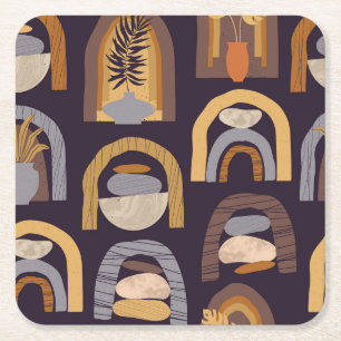 Boho-Abstract: Minimalistischer Vintage-Charme. Rechteckiger Pappuntersetzer