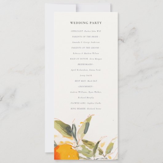 Boho Abstract Orange Garden Wedding Program Einladung (Rückseite)