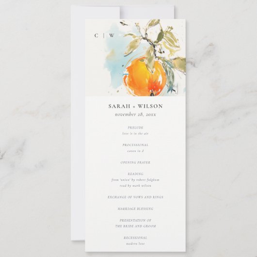 Boho Abstract Orange Garden Wedding Program Einladung (Vorderseite)