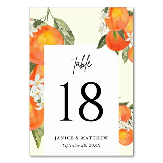 Boho Abstract Orange Garden Wedding Seating Tischnummer (Vorderseite)