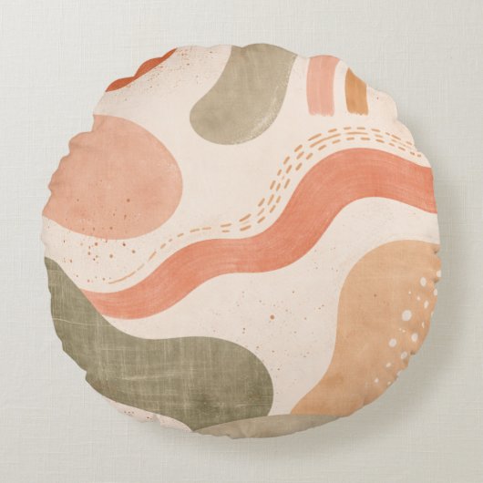 Boho Abstract Organic Shape Pillow - Earthy Terrac Rundes Kissen (Vorderseite)