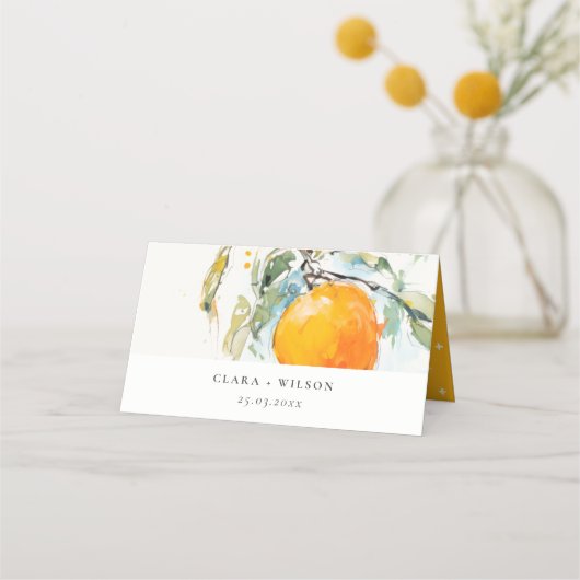 Boho Abstract Sketchy Orange Garden Wedding Platzkarte (Vorderseite)