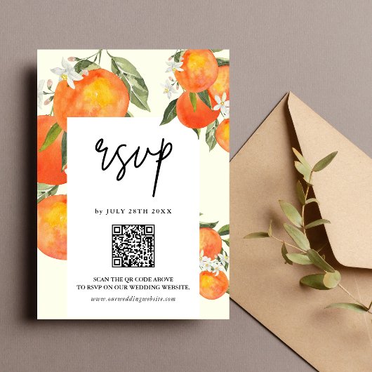 Boho Abstract Sketchy Orange Garden Wedding RSVP Karte