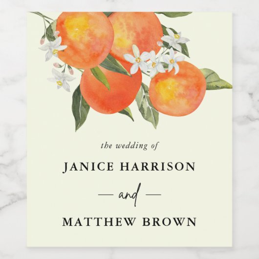 Boho Abstract Sketchy Orange Garden Wedding Weinetikett (Einzelnes Label)