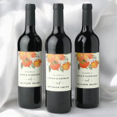 Boho Abstract Sketchy Orange Garden Wedding Weinetikett