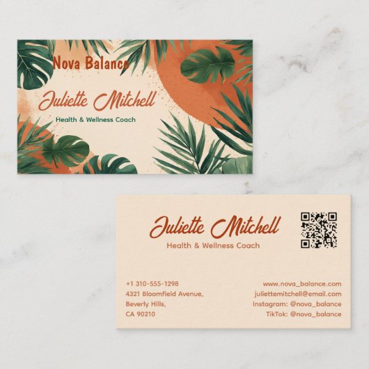 Boho Abstract Terracotta Tropical Business Card Visitenkarte (Vorne/Hinten)