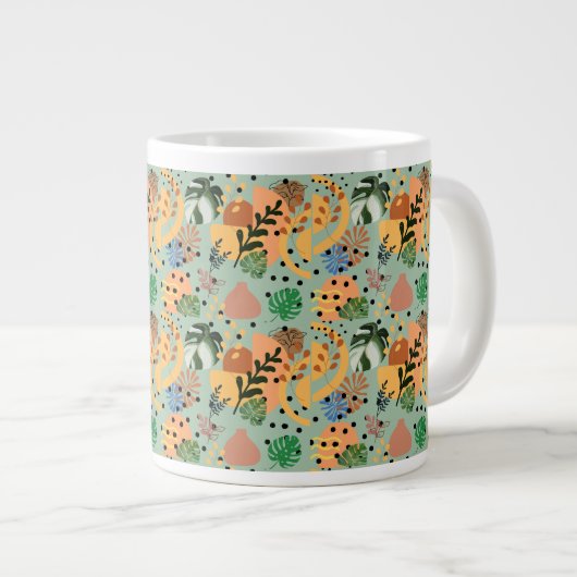 boho abstract tropical pattern -minimal leaf desig Jumbo-Tasse (Vorderseite Rechts)
