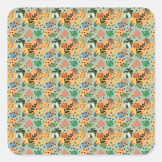 boho abstract tropical pattern -minimal leaf desig quadratischer aufkleber (Vorderseite)
