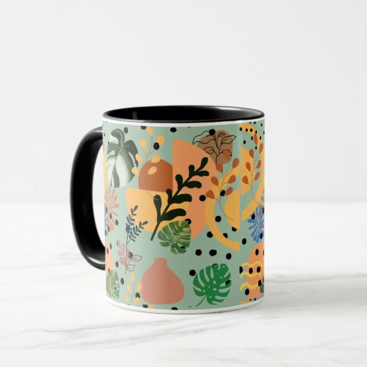boho abstract tropical pattern -minimal leaf desig tasse (Vorderseite Links)