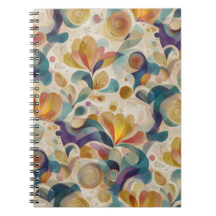 Boho Abstract Watercolor Floral Swirl Gold Türkis Notizblock