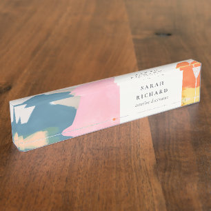 Boho-Abstracte Berglandschaft Rosa Blau Orange Namensplakette