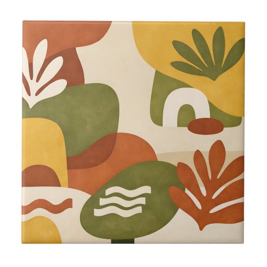Boho-Abstracte Botanische Kunst Fliese (Vorderseite)