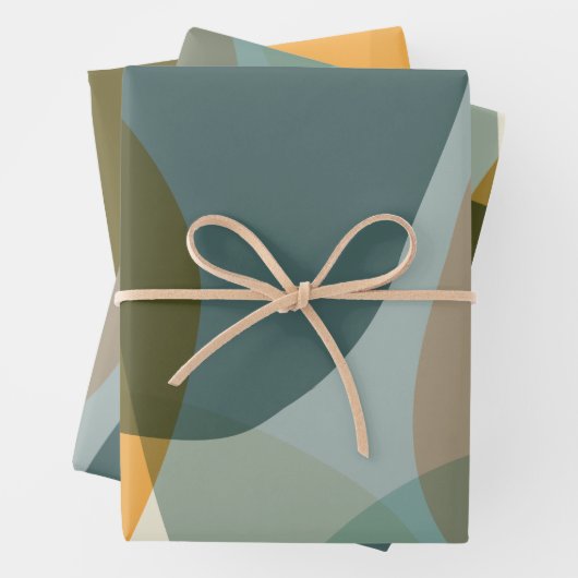 Boho Abstrakt geometrische Formen Blau und Gelb Geschenkpapier Set (Beispiel)