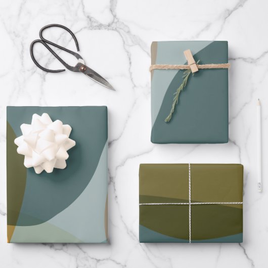 Boho Abstrakt geometrische Formen Blau und Gelb  Geschenkpapier Set (Vorderseite)