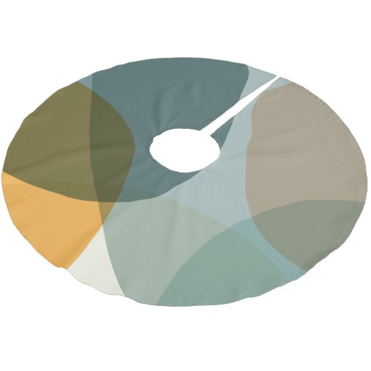 Boho Abstrakt geometrische Formen Blau und Gelb Polyester Weihnachtsbaumdecke (Schrägansicht)