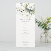 Boho Abstrakt Green White Floral Wedding Program Einladung (Stehend Vorderseite)
