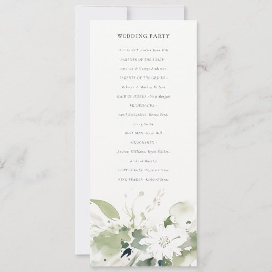 Boho Abstrakt Green White Floral Wedding Program Einladung (Rückseite)