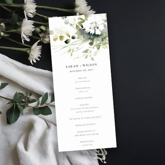 Boho Abstrakt Green White Floral Wedding Program Einladung