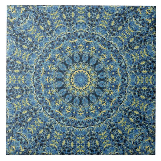 Boho Abstrakt Groovy Van Gogh Starry Night Mandala Fliese (Vorderseite)